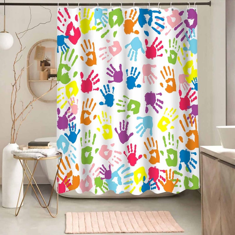 NTETSN Handprint Bathroom Curtain Watercolor Rainbow Color Bathroom Curtain for Kids Bathroom Curtain, Washable Polyester Fabric Shower Curtains, 72 X 72 Inches,LYNT128-72 - Image 4
